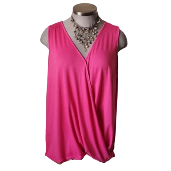 HOT PINK ☆ FOLD OVER "V" NECK TANK ☆ 5X ☆ NWT - Picture 2 of 6